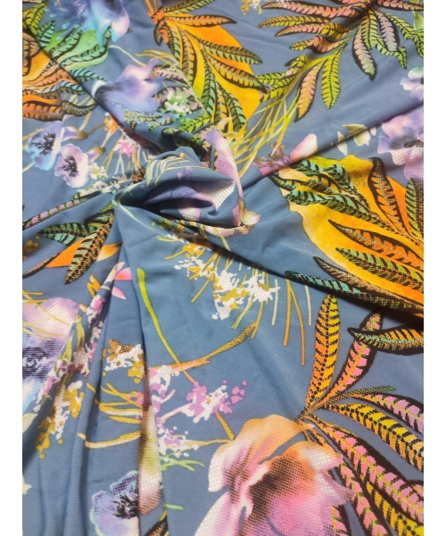 Elastyczna dzianina z wzorem pomarańczowych paproci